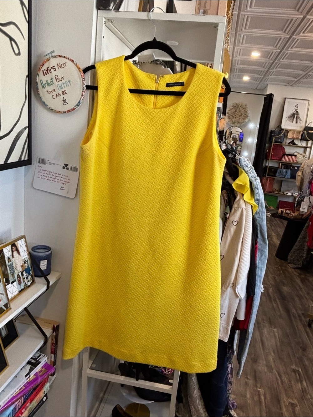 Tommy Hilfiger Sleeveless Textured Shift Dress in Yellow
